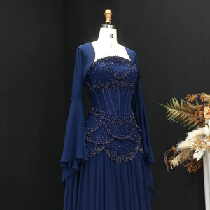 <span class=keywords><strong>Vestido</strong></span> de Noche <span class=keywords><strong>Azul</strong></span> <span class=keywords><strong>Marino</strong></span> Sharon Said SS286 con Perlas de Lujo y Borlas, con Abrigo Fluido, <span class=keywords><strong>Vestido</strong></span> de Compromiso Estilo Dubái para Mujer, para Bodas y Fiestas - Product Image 2