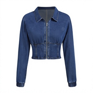 Latest Design Custom Ladies <b>Cropped</b> Jean <b>Jackets</b> Wholesale Custom Design <b>Denim</b> Short <b>Jacket</b> for Women OEM Services - Product Image 1