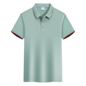 Polo de Color Sólido con Ribete en Contraste de Algodón, Camiseta de Manga Corta para Uso Diario, Uniforme Masculino - Product Image 3