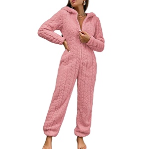 <strong>Women</strong> <strong>Fluffy</strong> Coral Fleece Hooded <strong>Onesie</strong> Pajamas Winter Warm Loungewear With Convenient Zipper for Indoor Outdoor Homewear - Product Image 1