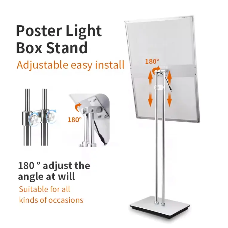 A2/A3 Tempering Glass Adjustable Floor Sign Holder Poster Light Box Stand Display Board for Restaurant advertising