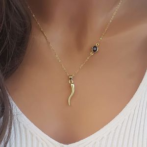 تخفيضات كبيرة على العين الزرقاء قلادة قرن البقر الإيطالية الفولاذ المقاوم للصدأ مجوهرات جذابة تميمة رمزية حظ سعيد قلادة قرن البقر - Product Image 6