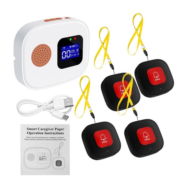 WiFi Wireless Caregiver Pager Call Button System for Elderly Monitoring Remote Control Nurse 1 Receiver 4 SOS Call Buttons
