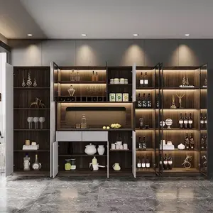 Gabinete de vinho em aço inoxidável, sala de estar, prateleira de vinho, mobiliário, exibição de armário
