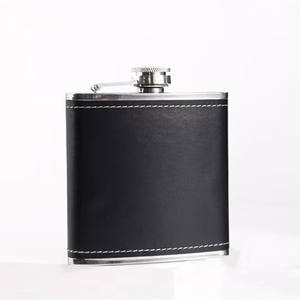 6oz 7oz 8oz Mini flasque en acier inoxydable enveloppé de cuir brun pour whisky alcool liqueur - Product Image 4