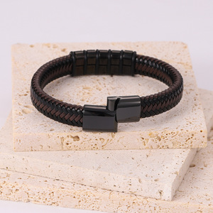 Pulsera magnética tejida de cuero y acero inoxidable para hombre, estilo empresarial, antiestática, 19cm, 21cm, 23cm - Product Image 4