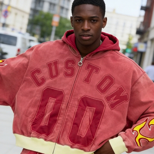 Boxy Color Blocking OEM Custom Print Heavyweight Streetwear 400 GSM Distressed Applique Embroidery Zipper Men's Hoodie - Product Image 3