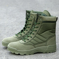 Bottes tactiques mi-mollet pour hommes, fermeture éclair latérale et lacets, doublure en maille respirante, bottes d'entraînement légères pour l'extérieur