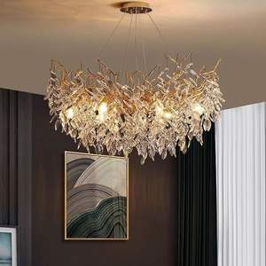 Luxe metalen kristallen cascade feestzaal art deco ronde blad tak binnen hanglamp decoratieve hanglamp - Product Image 1