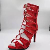Sandales à talons hauts pour danse jazz, avec boucle de ceinture, maille ajourée, bout ouvert, style bottines courtes, sexy pour femme