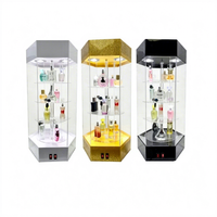 Vitrine rotative en acrylique avec éclairage LED, présentoir à parfums tournant avec étagères à niveaux pour magasin de détail