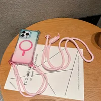 Étui à chaîne bandoulière couleur dégradée pour iPhone 17 16 16E 15 14 13 12 Pro Max Plus 11, compatible charge sans fil et magnétique