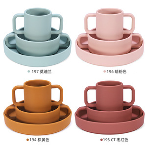 Silicone Baby Feeding Tray Set With Bowls Cups For 0-12 Months Complementary Food <b>Serving</b> Dishware Arc Type Bpa Free - Product Image 4