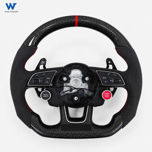 Volant en fibre de carbone noir avec lumières LED, compatible avec <span class=keywords><strong>Audi</strong></span> A4 43 46 R8 <span class=keywords><strong>R9</strong></span> A3 A5 A6 A7 S5 Q5 Q7, amélioration et modification - Product Image 1