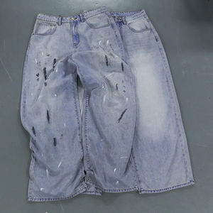 MC BUILD Moda Diseñador <span class=keywords><strong>de</strong></span> moda Retro Washed Dirty Denim Pantalones Selvedge Distressed Loose Fit Straight Baggy Jeans Hombres - Product Image 1