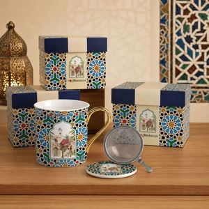 Mug en céramique de style ethnique vintage marocain de <span class=keywords><strong>Marrakech</strong></span> avec couvercle et infuseur à thé, personnalisable ODM/OEM - Product Image 3