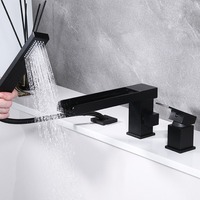 Robinet de baignoire cascade trois trous à montage sur pont, eau froide et chaude, avec ensemble de douche trois pièces en laiton et céramique, pour salle de bain