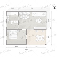 Maison préfabriquée modulaire à 1 étage avec 1 chambre, salon, cuisine, salle de bain et terrasse, logement compact pour les vacances et le location