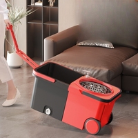 Ensemble serpillière et seau de nettoyage domestique en microfibre, avec système d'essorage automatique 360°, durable, léger, 2 têtes de serpillière, pour sols et eau sale
