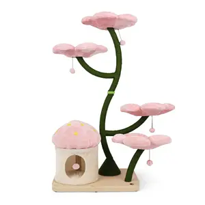 Cat house wood Furniture design house floral wood tower Floral Cat Tree Tower Wooden Cat Tower