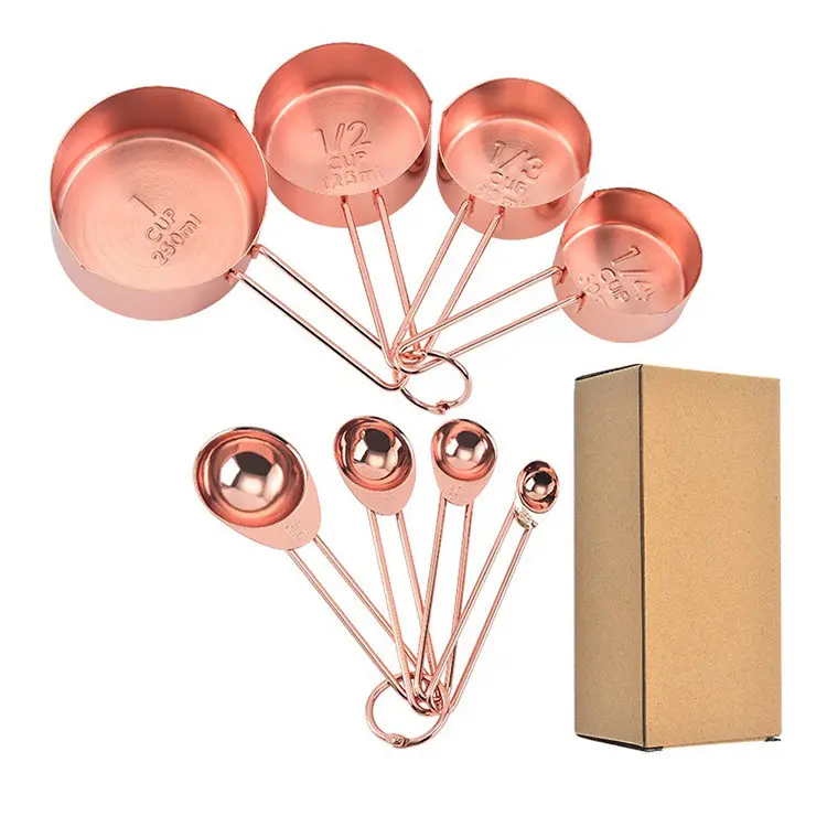 Rose gold measuring spoon set and measuring cup set stainless steel kitchen baking accessories