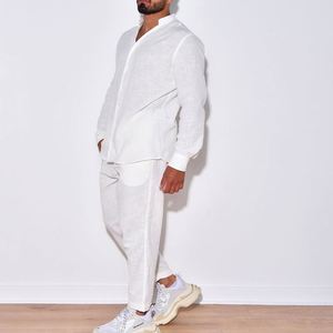 Completi da <span class=keywords><strong>Uomo</strong></span> <span class=keywords><strong>in</strong></span> <span class=keywords><strong>Lino</strong></span> Primavera Autunno Tuta Casual Camicie a Maniche Lunghe e Pantaloni Set Due Pezzi Moda <span class=keywords><strong>Abbigliamento</strong></span> Maschile - Product Image 3