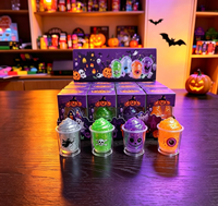 Jouet anti-stress compressible en TPR de 6,6 cm, motif Halloween, tasse de thé au lait, paillettes, rempli de maltose, motif effrayant, cadeau de fête