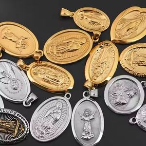 Collar de Cadena con Colgante de Moneda Dorada de la Virgen María, Joyería Religiosa Cristiana, Acero Inoxidable, Directo de Fábrica - Product Image 1