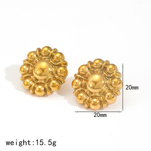 Pendientes de Acero Inoxidable con Cuentas Redondas Doradas, Pendientes de Oro de 18k, Resistentes al Deslustre y al Agua, Pendientes de Botón para Mujer - Product Image 5