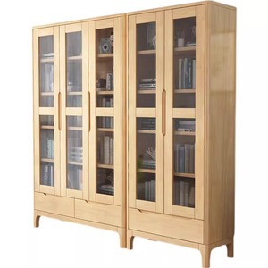 Shulin <b>Solid</b> <b>Wood</b> Floor Standing Bookshelf With Glass Doors 18mm Partition Storage Cabinet For Living Room Bedroom Display - Product Image 5