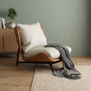 Sillón de Cuero Moderno, Respaldo Sólido, Diseño Ergonómico, Estilo Mid-Century, Muebles para Sala de Estar - Product Image 3