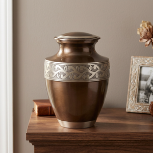 Urne funéraire en métal marron pour cendres d'adultes, récipient commémoratif de style européen, urne décorative pour enterrement - Artisanat indien - Product Image 3