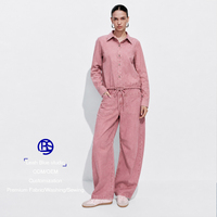 Jean ample rose poudré teint en pièce pour femme avec poches utilitaires, pantalon en denim long et décontracté, pantalon tendance pour femme