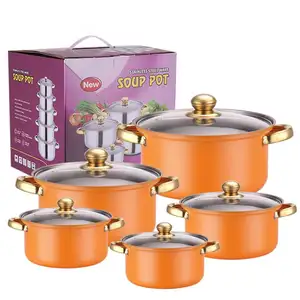 Grosir panci masak induksi, panci Stainless Steel besar melayani sup dapur peralatan memasak Set sup dan stok