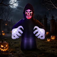 Modèle gonflable homme demi-corps 1,8 m, robe noire visage fantôme, éclairage LED, pour décoration de jardin et festival d'Halloween