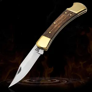 سكاكين جيب تكتيكية MAIMAI عالية الجودة أداة نجاة للتخييم صندوق هدية بمقبض خشبي نحاسي سكاكين صيد قابلة للطي