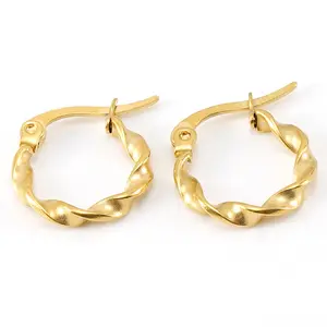 Mode Perhiasan Baja Titanium Minoritas Desain Spiral Berputar C Anting Wanita 18K Stainless Steel Buckle Earrings