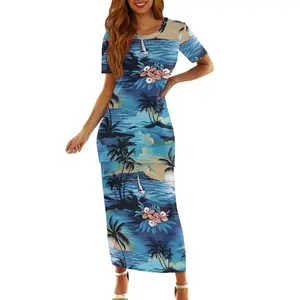 棕榈树日落设计女性岛国两件套新款短袖上衣休闲装紧身连衣裙吊舱定制