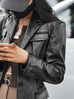 Novedad de 21027, gran oferta, chaqueta de cuero Bomber genuino de Color sólido para mujer, abrigo con forro polar