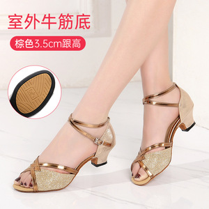 Shuo da donna 5.5cm e 3.5cm tacco alto glitterato bocca di pesce scarpe da ballo donna oro lucido <span class=keywords><strong>argento</strong></span> nero scarpe da ballo sandali - Product Image 5