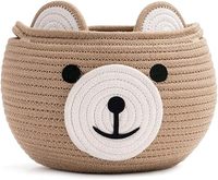 Panier de rangement multifonctionnel en corde de coton écologique pour bébés et enfants, avec poignées, motif ours mignon, petit panier de rangement pour animaux de la nurserie, couleur kaki