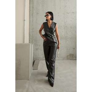 Ensemble 2 pièces noir croisé pour femme : gilet et pantalon, style chemisier et pantalon, taille XL, vente en gros - Product Image 3