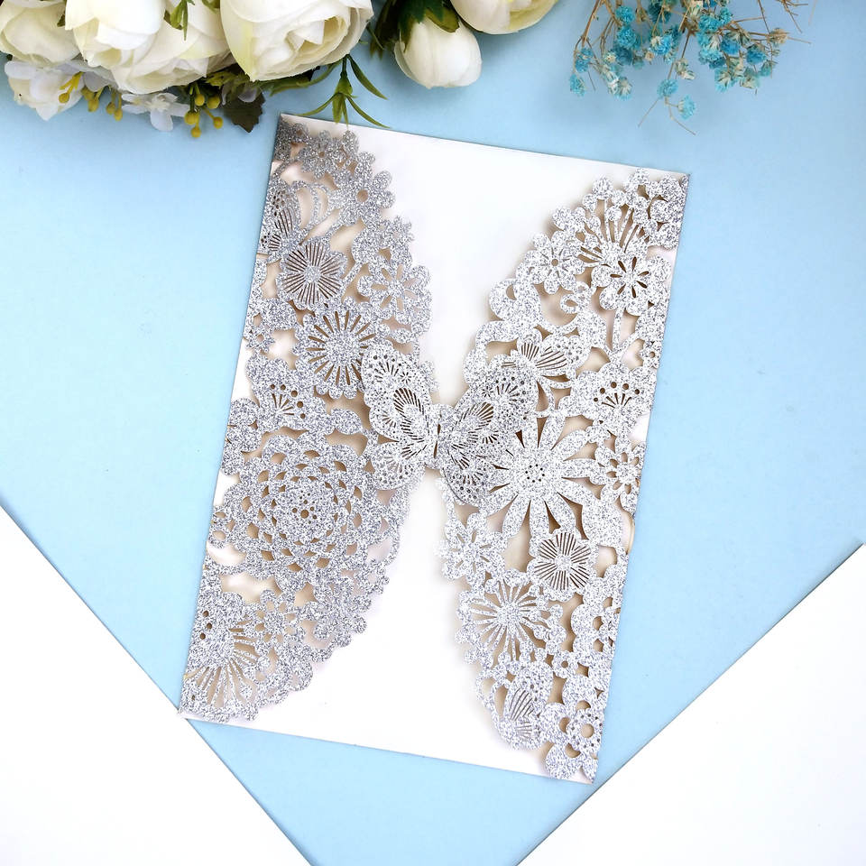 New Arrival Glitter Birthday Wedding Invitations Custom Hollow-out Greeting Cards Luxury ...