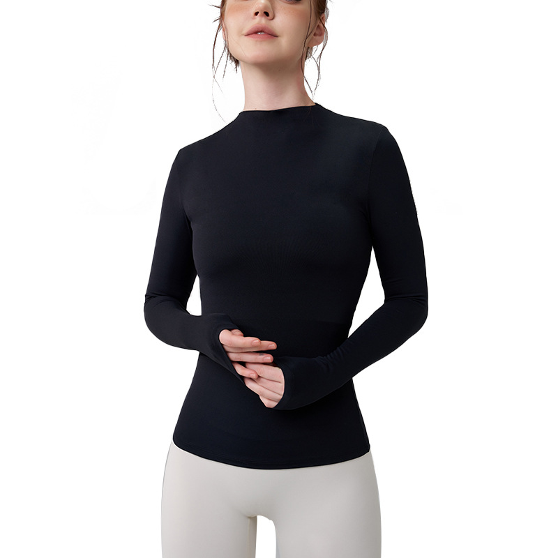Women's Casual Long Sleeve Gym Top Comfortable Round Neck Yoga Fitness Running Cycling Gear Front Logo Four-Way Stretch T-Shirt