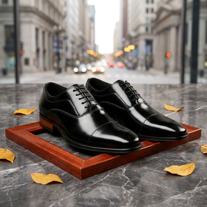 Chaussures de ville de luxe pour hommes en cuir véritable, modèle 2026, à bout pointu, cousues main, à trois empiècements - Product Image 1