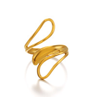 Cincin Baja Anti Karat Gaya Eropa dan Amerika, Desain Garis Simpel, Cincin Terbuka, Personalisasi Hip Hop, Lapisan Vakum Elektroplating