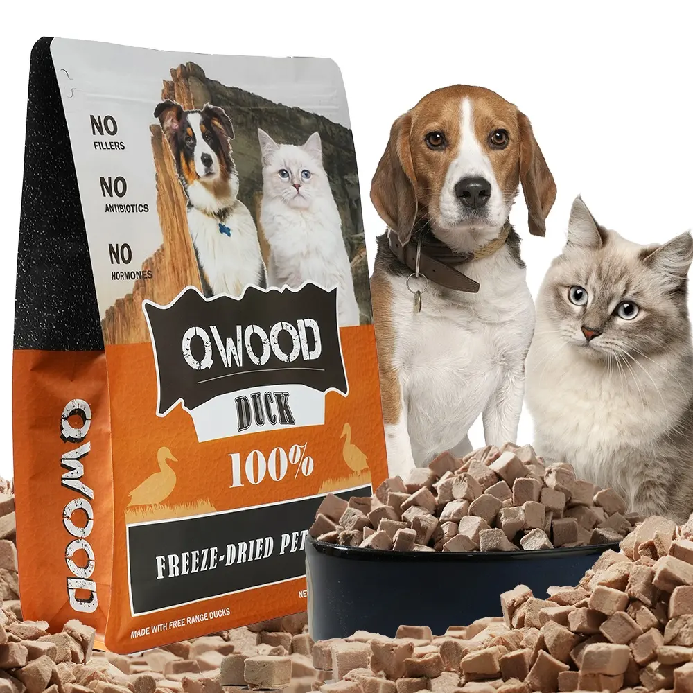 La comida para mascotas más vendida OEM comida para gatos y perros congelada carne de pato seca bocadillos para perros y gatos