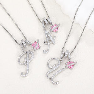 Collana con lettere iniziali con cuore rosa scintillante <span class=keywords><strong>e</strong></span> zircone con collana alfabeto con ciondolo donna gioielli d'amore - Product Image 4