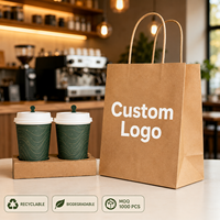 Sac à emporter pour café en papier kraft brun personnalisé, emballage recyclable et biodégradable avec poignées