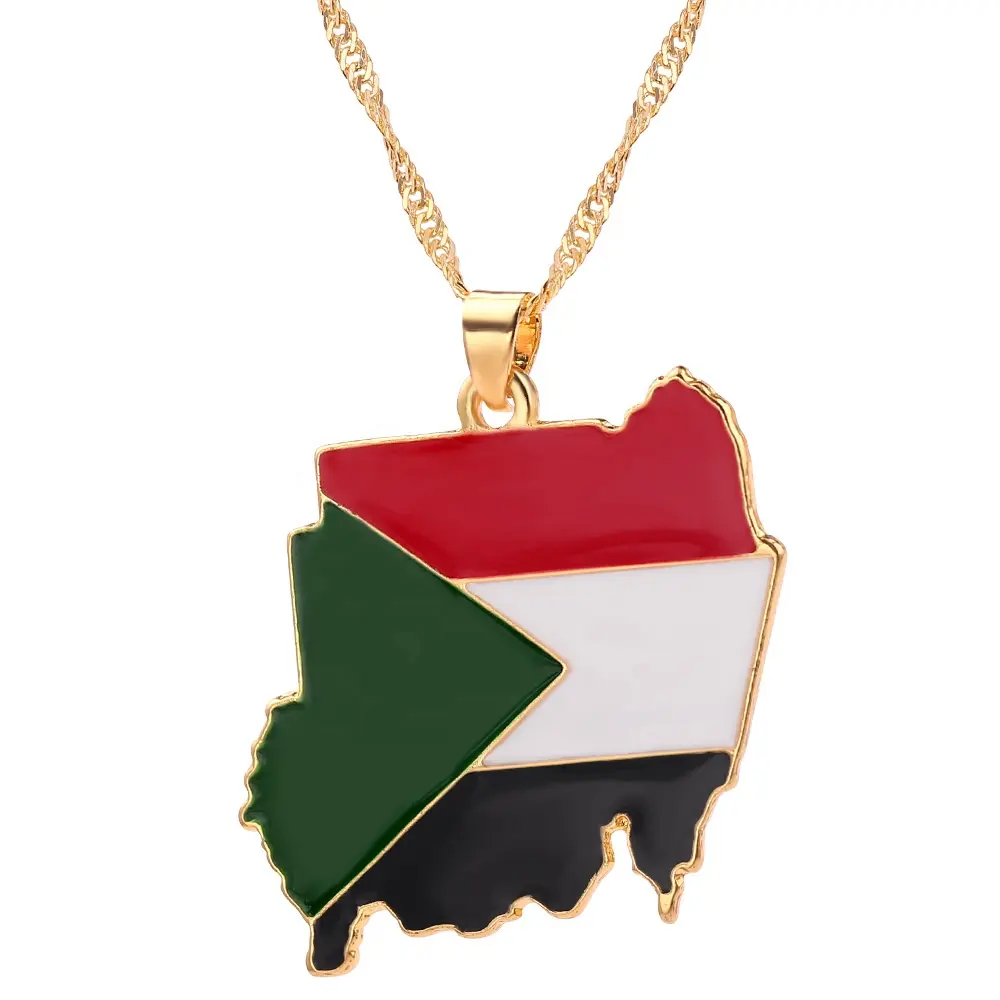 GT 2022 Kustom Beberapa Negara Peta Palestina Kalung Hadiah Souvenir Berlapis Emas Bendera Nasional Liontin Kalung